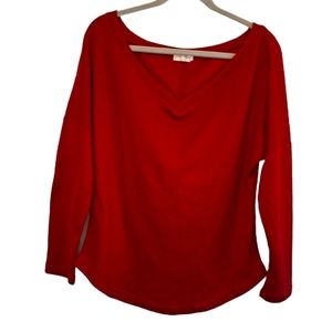 LuckyMore Waffle-Knit Dark Red Burgundy Cowl Neck Shirt Sweater Size Medium